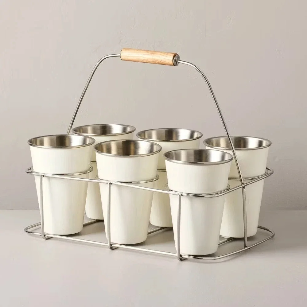 Metal and Rubberwood Tumbler Caddy Sour Cream - Hearth & Hand Magnolia, Target